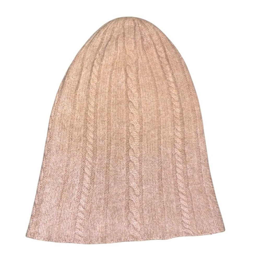 State Cashmere Beanie Hat Unisex OS Tan Cable Knit Ribbed Soft Luxury Winter